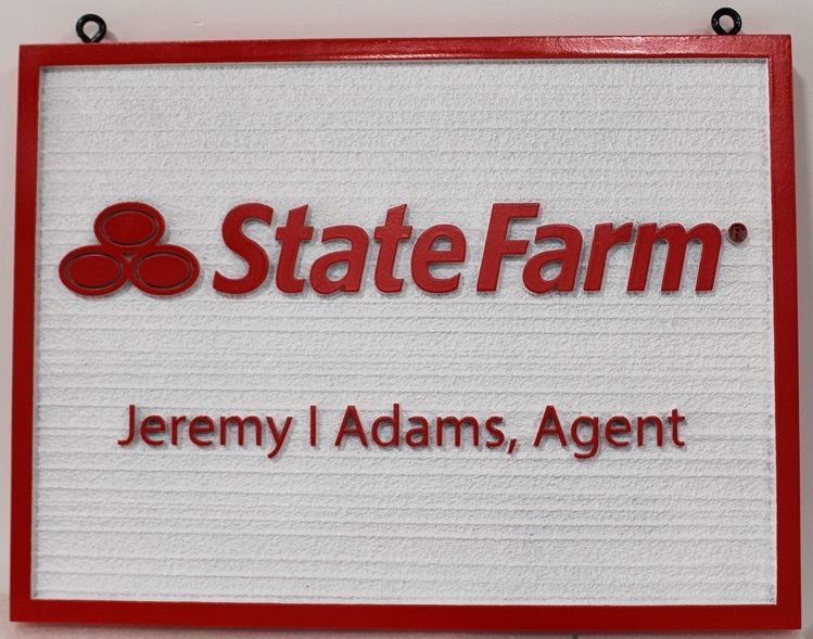 C12513 - Carved 2.5-D Raised Relief and Sandblasred Wood Grain HDU Sign for a State Farm Insurance Agent  