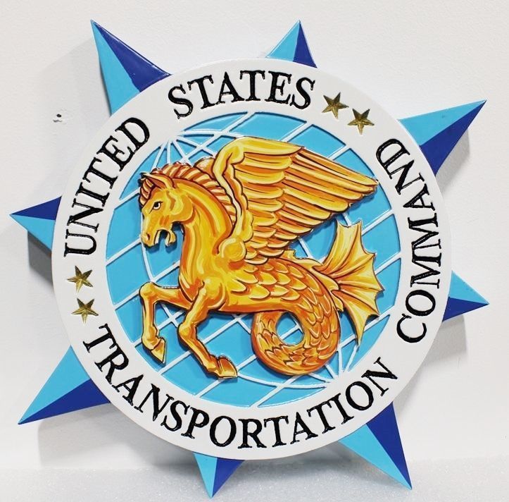 IP-1384 - Carved 2.5-D Multi-Level HDU Plaque of the Seal of the United States Transportation  Command  