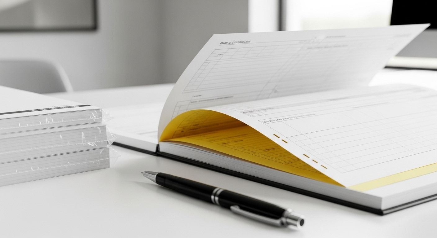 Custom invoice book printing in Seattle and Bellevue WA featuring carbonless NCR duplicate and triplicate receipt books for professional business use