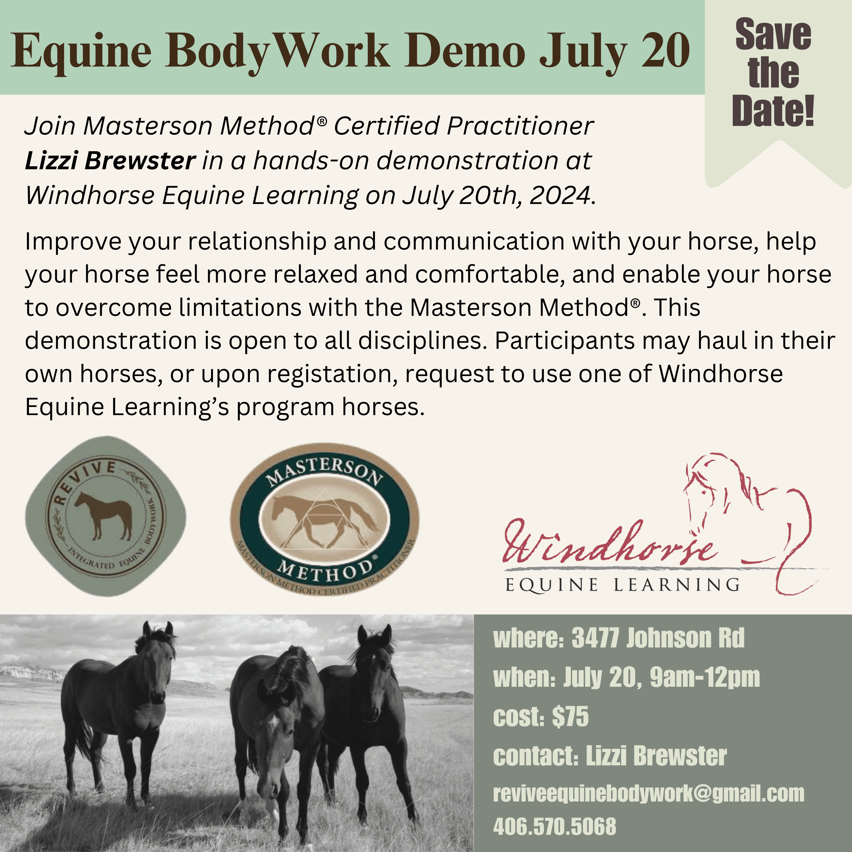 Windhorse to host Equine Bodywork Demonstration July 20