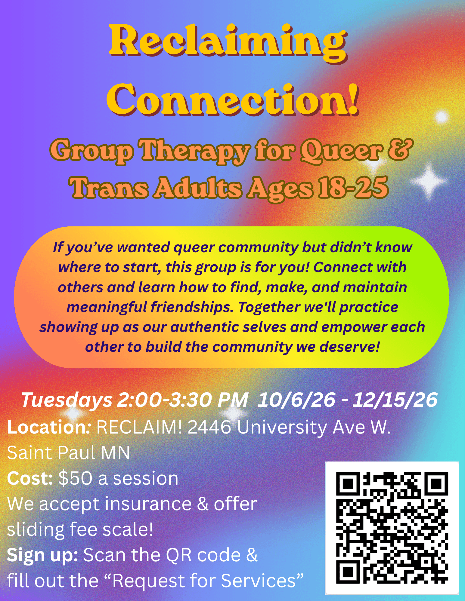 Reclaiming Connection young adult therapy group