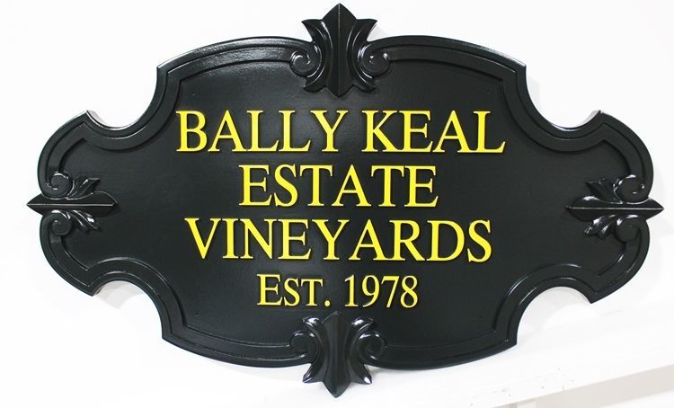 R27029 - Carved HDU sign for the Bally Keal Vineyards, with 3-D Border