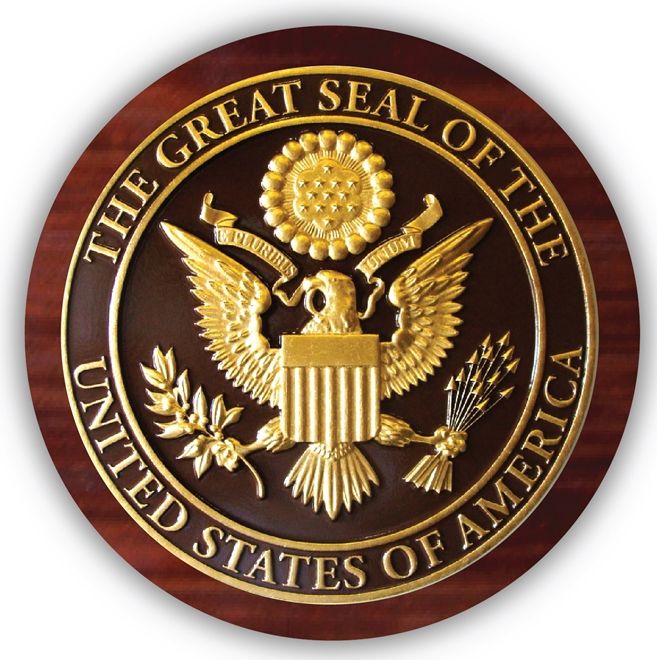 EA-2015 - Great Seal of the United States Mounted on a Mahogany Plaque