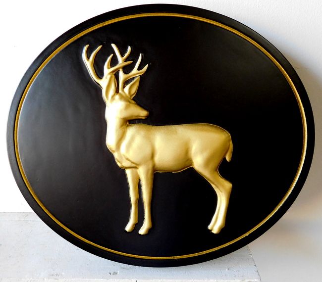 M2198 - Wall Plaque with Carved Buck Deer, Gilded with 24K Gold Leaf (Galleries 21 and 22)