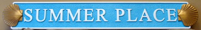 L21866 - Carved Quarterboard Beach House "Summer Place" Sign with Sea Shells