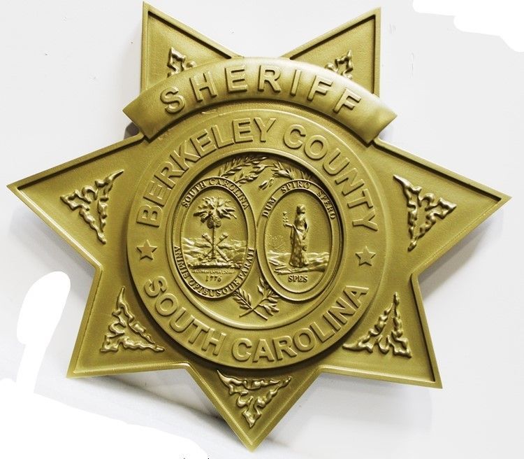 PP-1681 - Carved 3-D HDU Plaque of the Star Badge of the Sheriff of Berkeley County, South Carolina