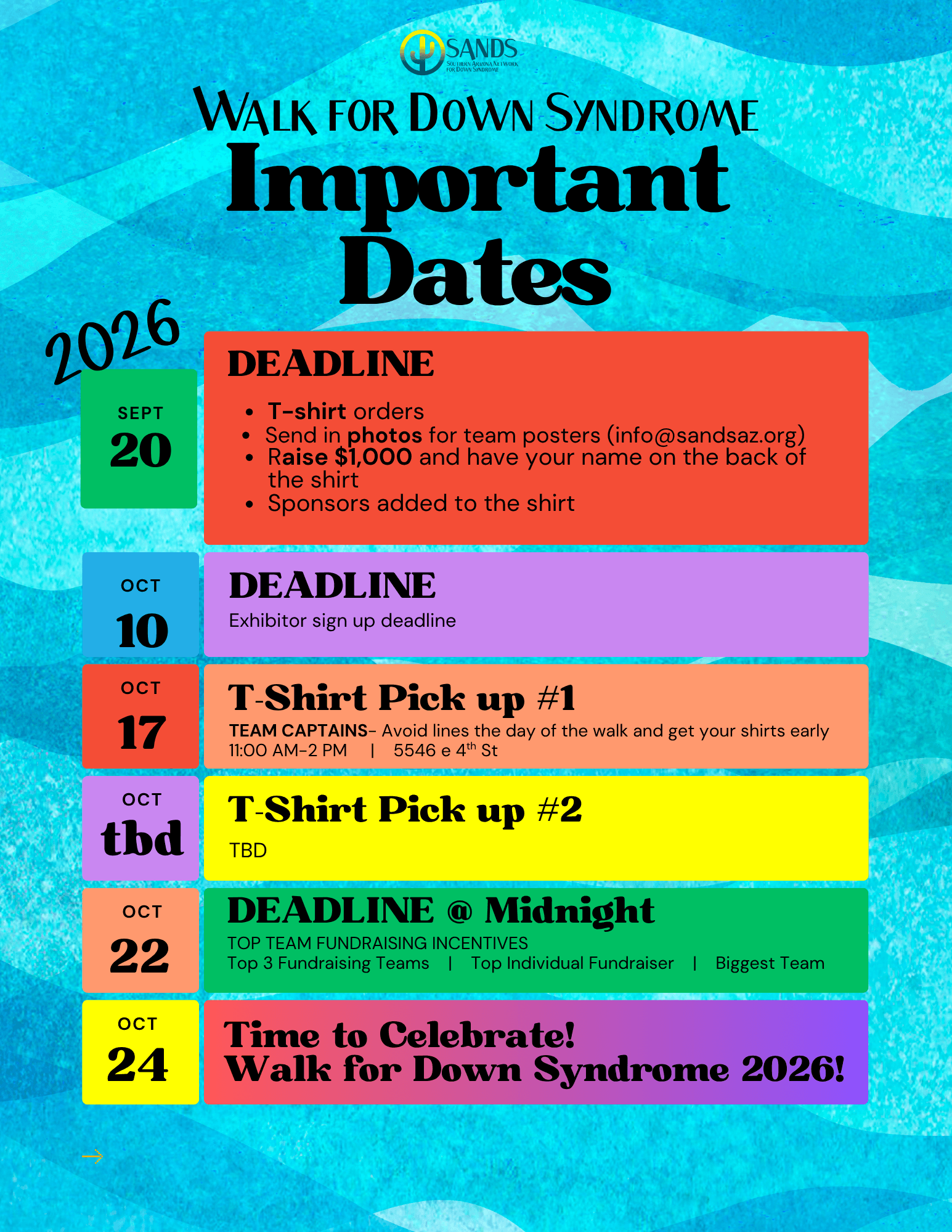 2026 Walk for Down Syndrome TEAM DEADLINES