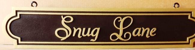 M17063 - Elegant Carved HDU Hanging Street Name Sign, Snug Way