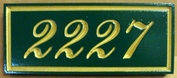 I18876 - Engraved Property Address Number Sign "2227", with 24K Gold Leaf Gilding