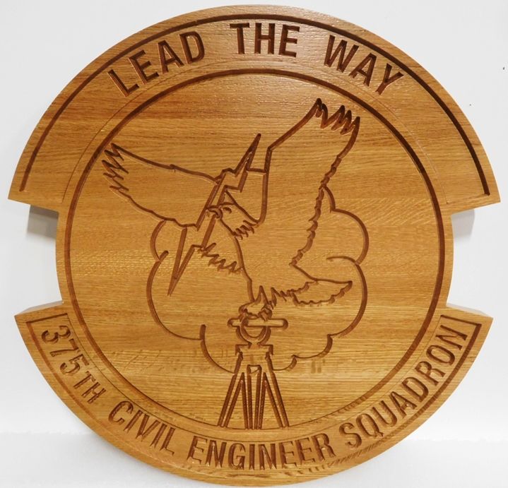 LP-7220 - Carved Plaque of the Crest of the 375th Civil Engineering Squadron, 2.5-D Engraved Mahogany with Eagle on Transit