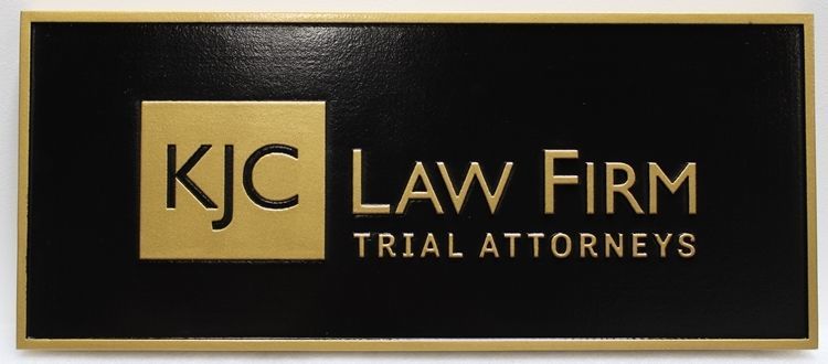 A10551- Carved HDU  Sign for the KJC Law Firm,   with Raised Text and Logo Painted Gold Metallic