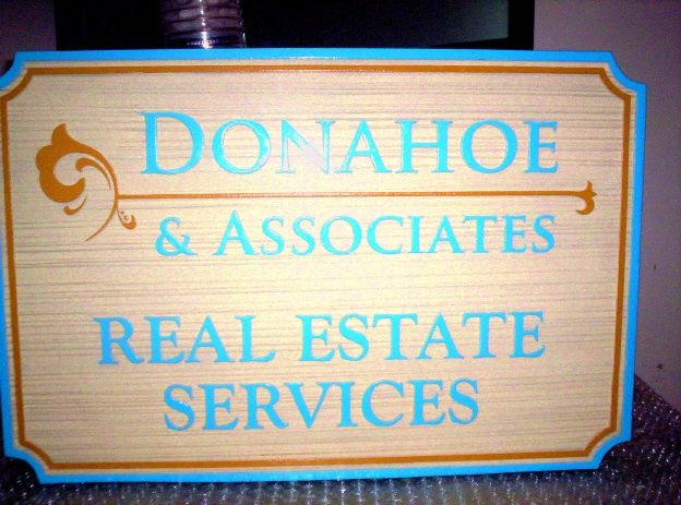 C12320 - Large Outside Sign for Real Estate Sevices company, with Sandblasted Wood Grain background