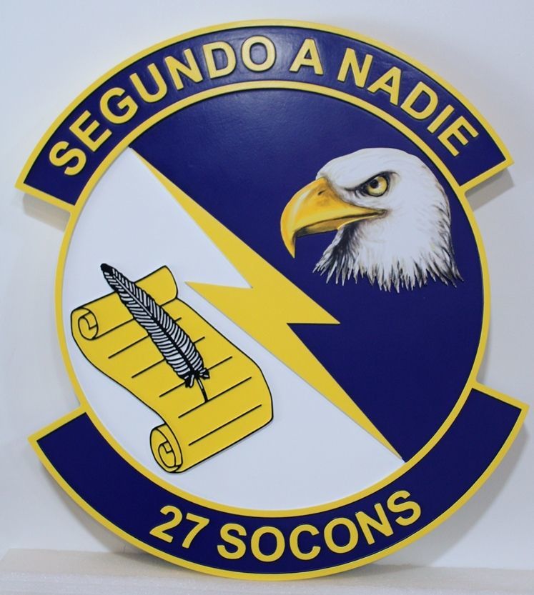 LP-7414 - Carved 2.5-D Multi-Level Raised Relief HDU Plaque of the Crest of the 7th Special Operations Contracting Squadron (SOCONS),with Motto  "Secundo A Nadie" (Second to No One)