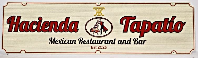 Q25023 - Carved and Sandblasted HDU Sign for "Hacienda Tapatio Mexican Restaurant and Bar"