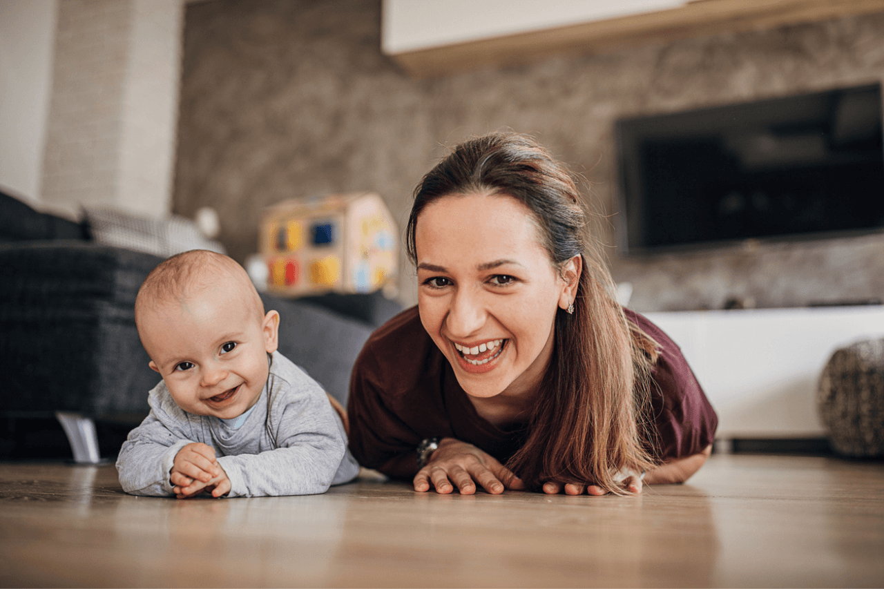 Mom and baby connecting at an infant massage class in Erie PA