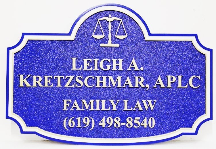 A10514  - Carved and Sandblasted HDU sign for the Leigh A. Kretzschmar Law Office , APLC, Family Law