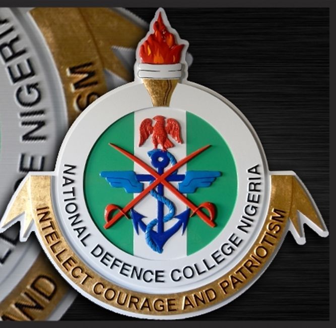 OP-1080 - Carved Plaque, National Defense College of Nigeria, "Intellect, Courage and Patriotism",  Artist Painted 