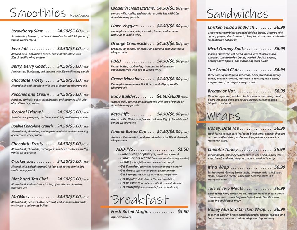 Healthworks Fitness Center Juicebar Menu