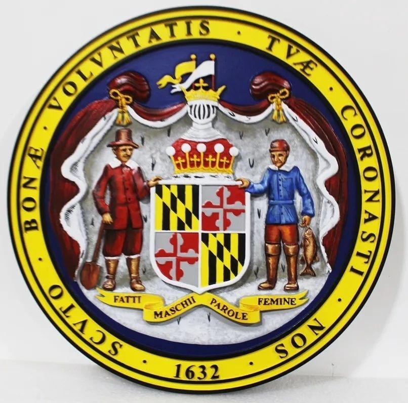 M2130 - Carved 3-D Bas-Relief Wall Plaque of the Great Seal of the State of Maryland (Gallery 32)