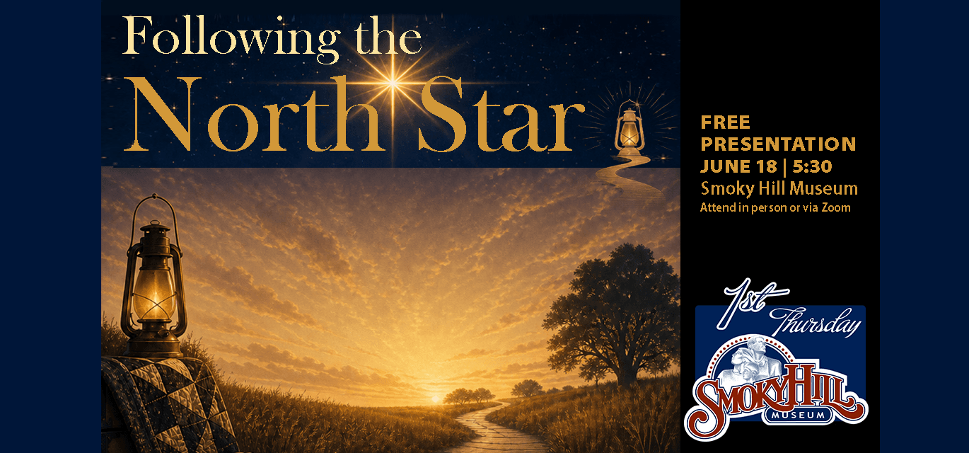 Drawing of a path going into the sunset with a lamp on a quilt at the left edge with title and date of presentation.