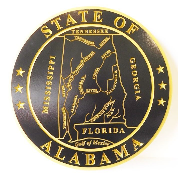 W32012 - Engraved 2.5-D  HDU Plaque of the Great Seal of the State of Alabama