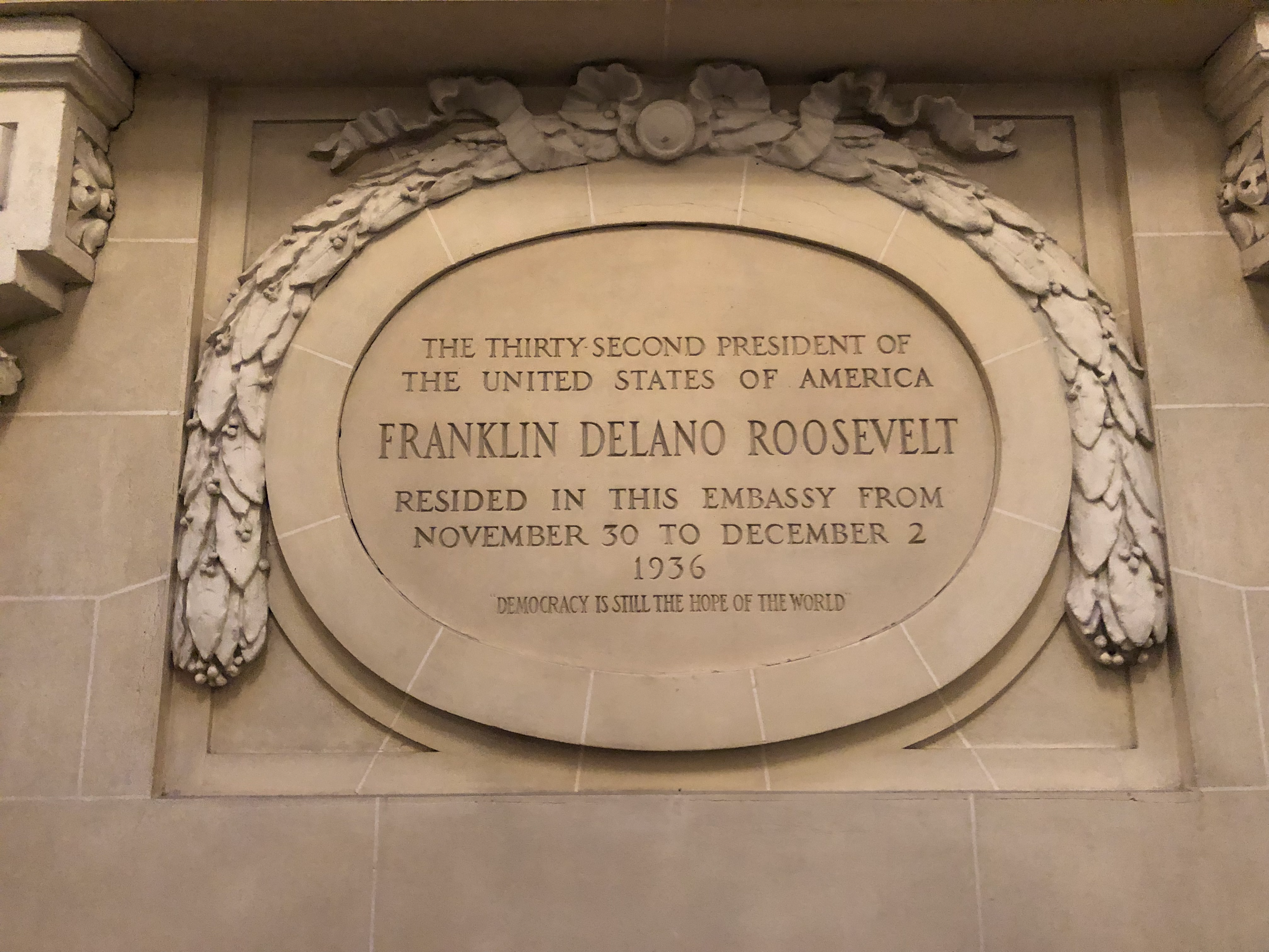 Plaque for Franklin Delano Roosevelt