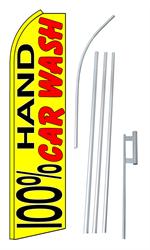 Hand Car Wash 100% Yellow Swooper/Feather Flag + Pole + Ground Spike
