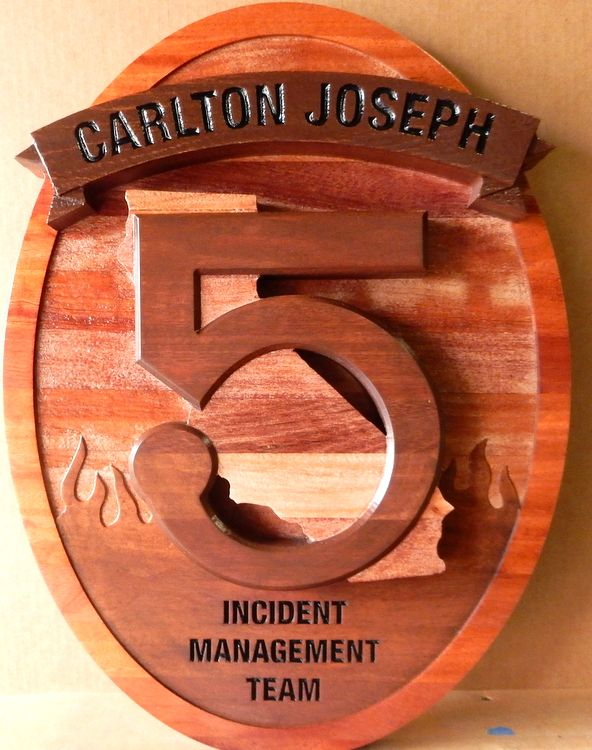 V31380 - Carved Multi-Layer Cedar and Mahogany Plaque for Incident Management Team, Personalized 