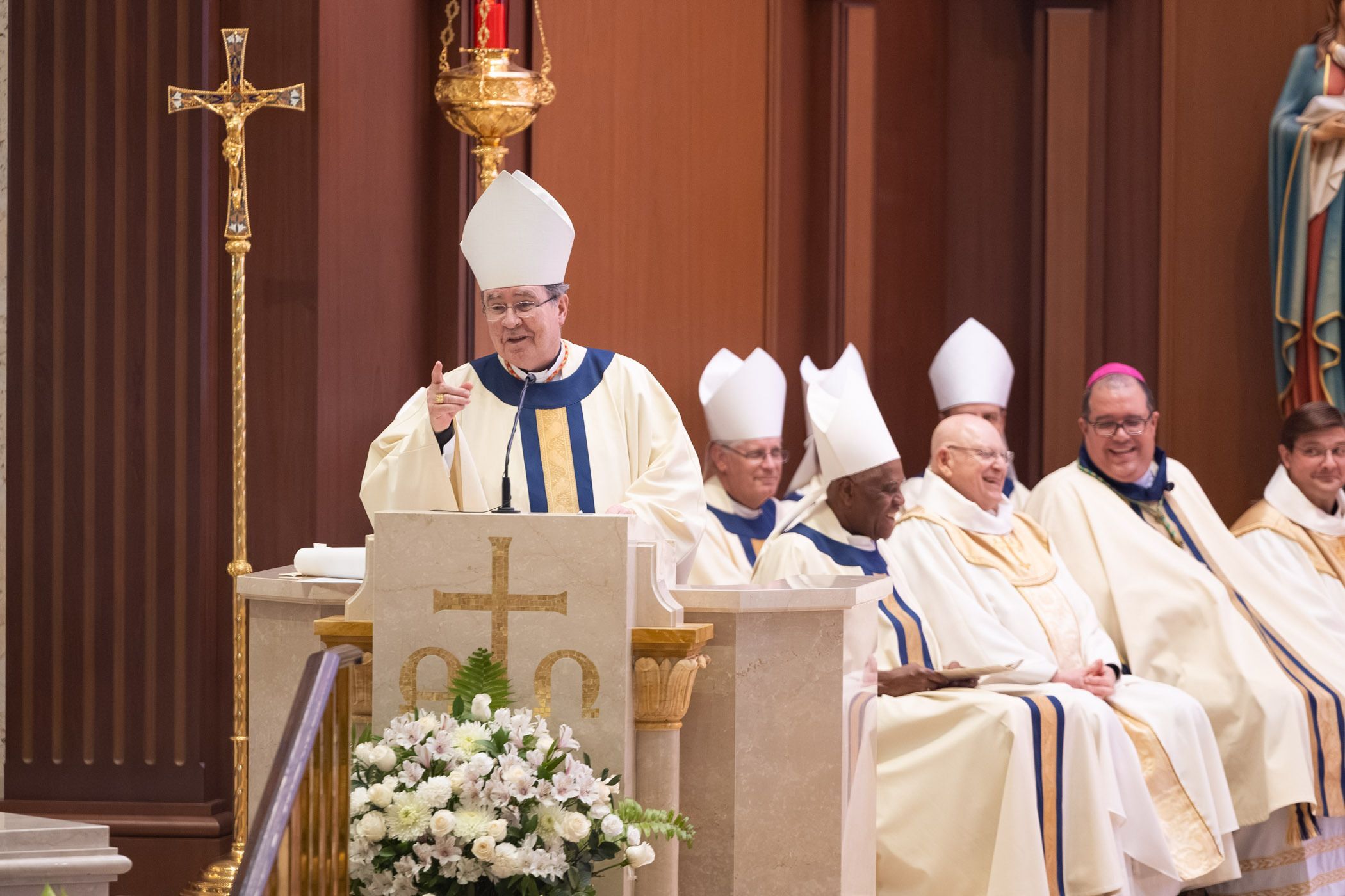 Cardinal Christophe Pierre speaking at the ordination of Bishop Manuel