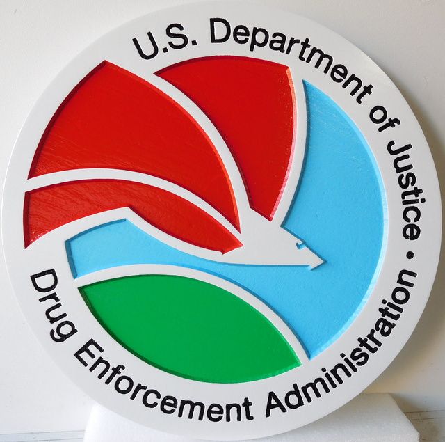 AP-2520 - Carved Plaque of the Seal of the Dept. of Justice, Drug Enforcement Administration (DEA), Artist Painted 