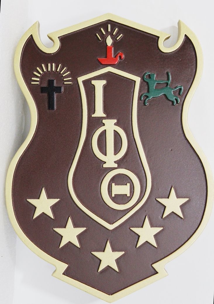 XP-3521- Carved 2.5-D Raised Relief HDU Plaque of the Coat-of-Arms for Iota Phi Theta  Fraternity  