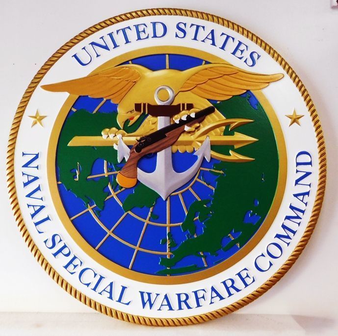 V31271A - Navy Special Warfare Command (NSWC) Seal Carved Wooden Wall Plaque