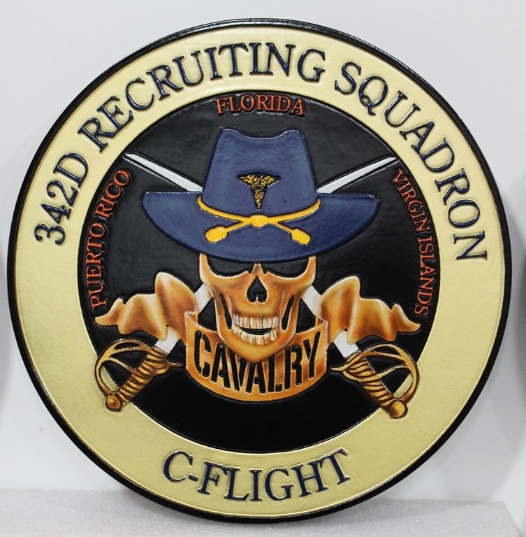 LP-8706 - Carved 2.5-D Multi-Level Raised Relief HDU Plaque of the Crest of the  USAF 342nd Recruiting Squadron, C-Flight