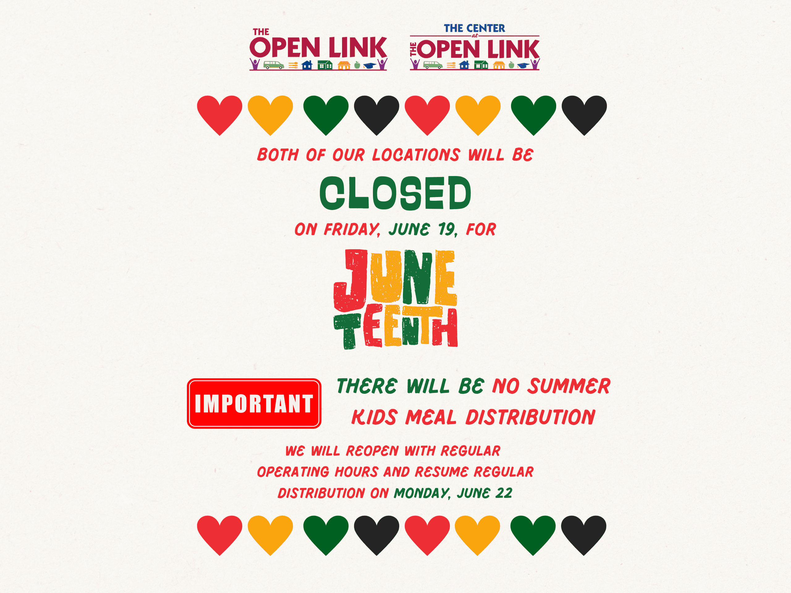 Closure for Juneteenth - No SKMP Distribution