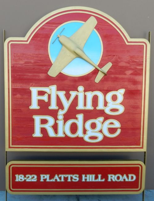 S28082 - Painted Cedar Sign for Flying School, with 3-D Airplane Logo 