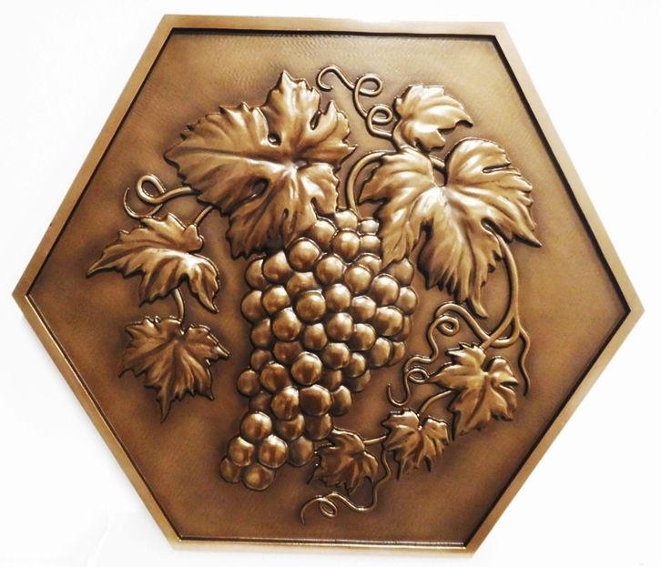 M7013 - 3-D Bronze-plated  Plaque for a winery  with Cluster of Grapes