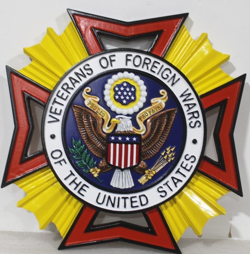 UP-1051- Carved 2.5-D Multi-level  Raised Relief HDU Plaque of  the Emblem of the  Veterans of Foreign Wars (VFW)