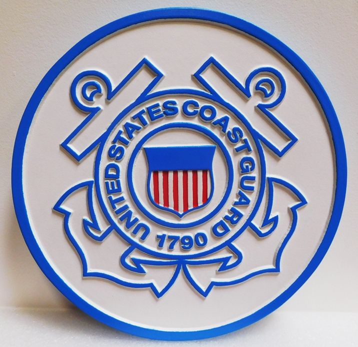NP-1345 - Carved Plaque Seal of the US Coast Guard, 2.5-D Outline Relief, 2.5-D Outline Relief, Artist-Painted