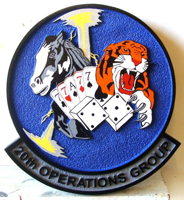 LP-3760 - Carved Round Plaque of the Crest of the 20th Operations Group, Artist Painted