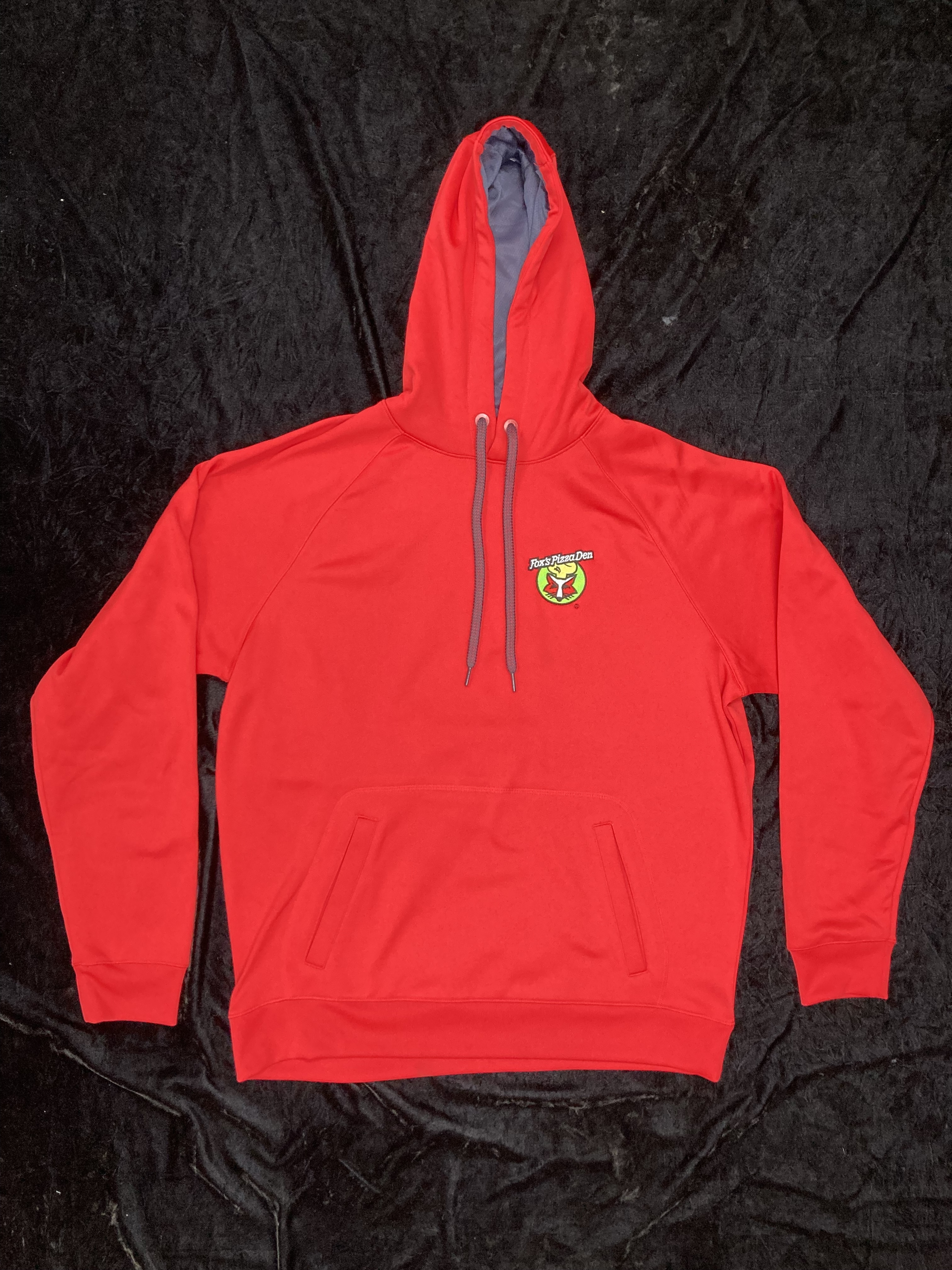 SALE Fox's Logo - Large Red Polyester Fleece Hooded Sweatshirt w/ Grey Mesh-Lined Hood