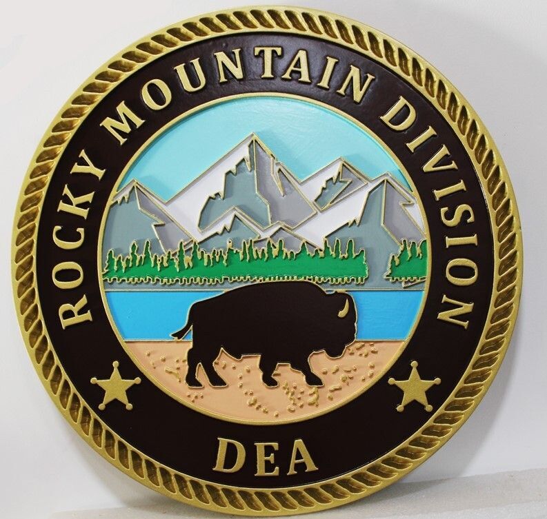 AP-2544 - Carved 2.5-D Multi-Level Relief  Plaque of the Seal of the Rocky Mountain Division,  Drug Enforcement Administration