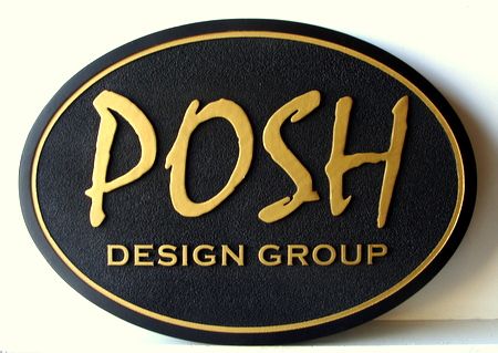 SA28306 - Oval Black & Gold Design Group Sign, Carved from HDU
