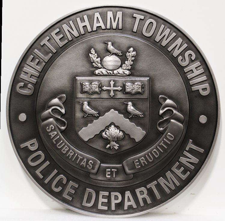 PP-3067 - Carved 3-D Bas-Relief Aluminum Plated Plaque of the Seal of the Police Department, Cheltenham Township, Pennsylvania