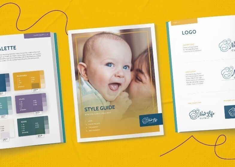 A book, open to guidelines for using logos and images for an organization. 