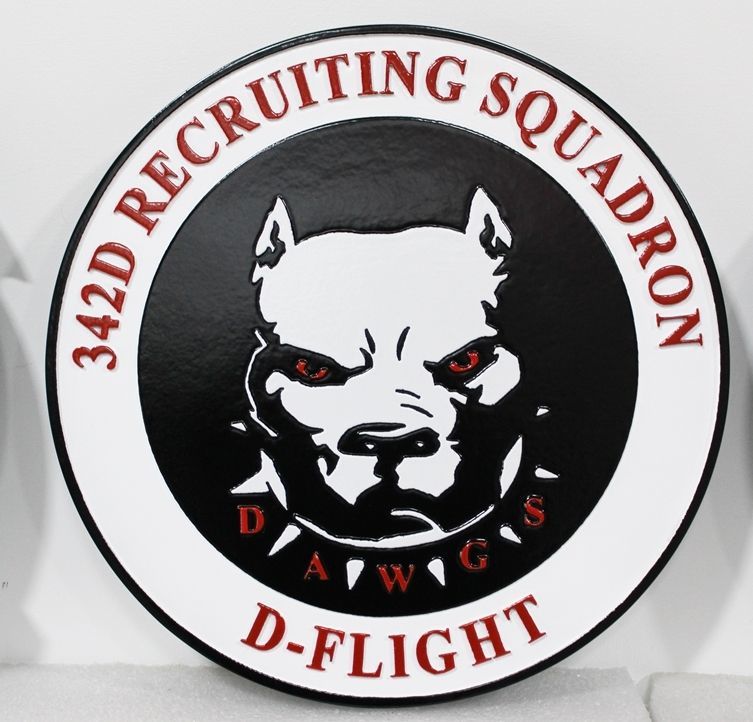 LP-8720 - Carved 2.5-D Multi-Level Raised Relief HDU Plaque of the Crest of the 342nd Recruiting Squadron , D-Flight 