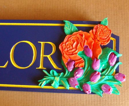 M2084 - Closeup of 3D Carved Flowers on a Retail Store Sign (Gallery 28A)