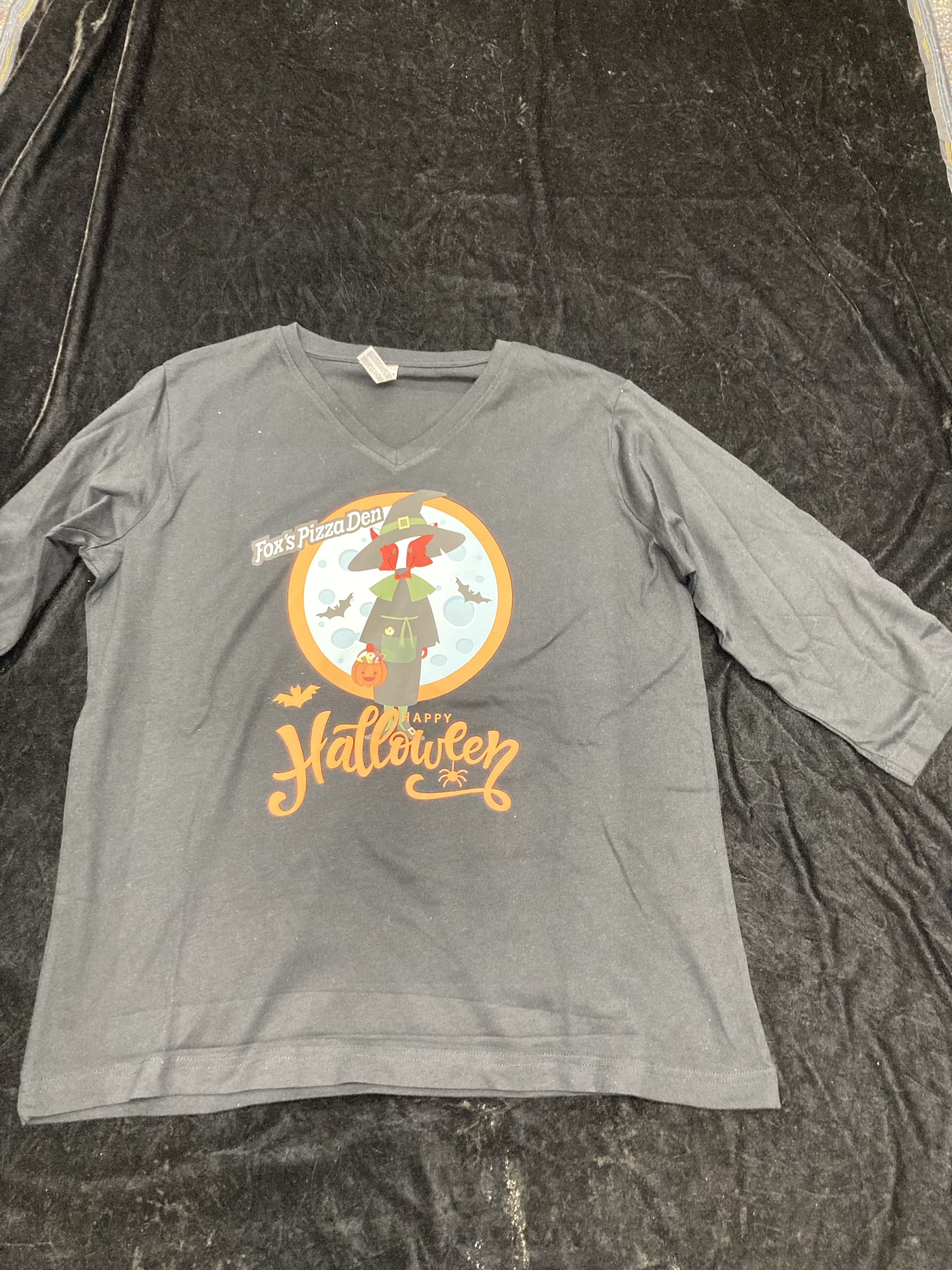 SALE 2024 Halloween Logo - LADIES Large Black 3/4 Sleeve V-Neck Shirt