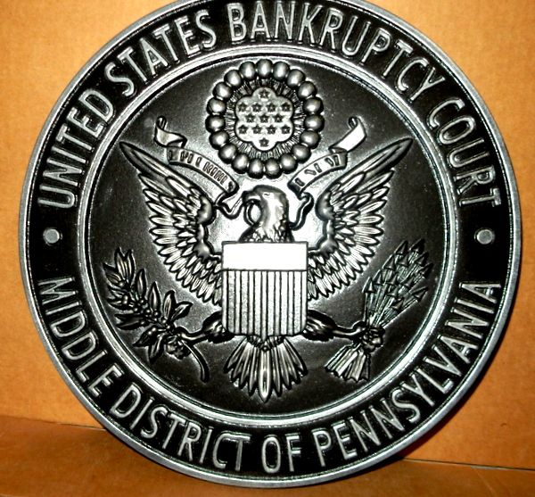 A10825 - Carved 3-D Seal Wall Plaque for US Bankruptcy Court, Aluminum Coated with Dark Patina