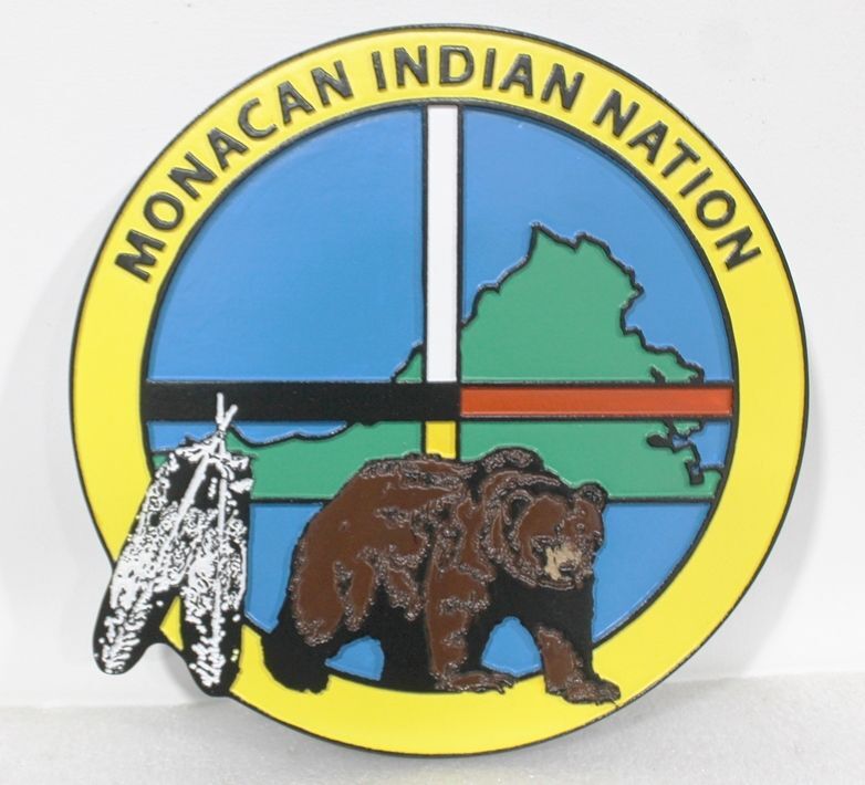 ZP-1130 -  Carved 2.5-D Multi-Level HDU Plaque of the Seal of the Monacan Indian Nation