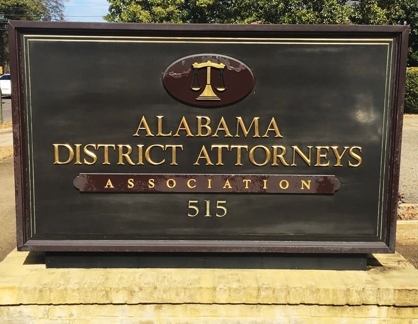HQ-3001 - Entrance Sign for Alabama District Attorney's Association, with 24K Gold-Leaf Gilden Text and Art